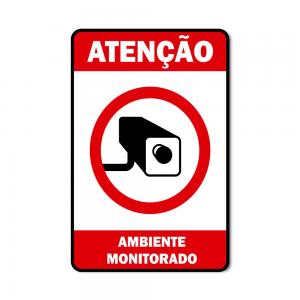 Placa de Sinalização PS 1MM Ambiente Monitorado 4X0 (Colorido 1 lado) ADESIVO VINIL FITA DUPLA FACE 