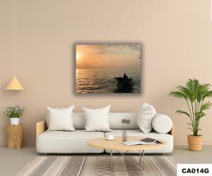 Quadro Para Sala Decorativo - 90x70cm \"Barco e Gaivotas \"